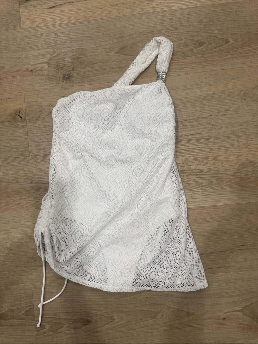 White One-Shoulder Lace Swim suit with attached overlay